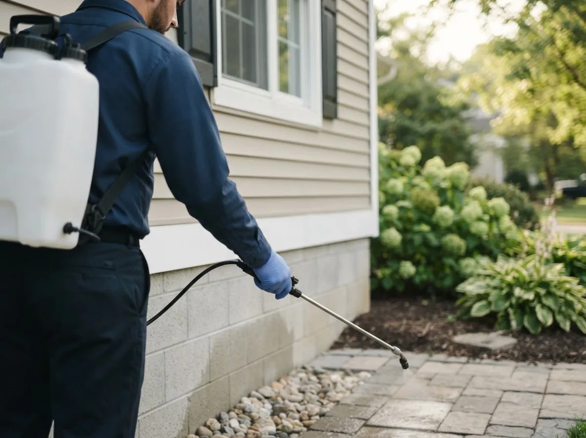 Pest control technician inspecting a home in West Burke, VT